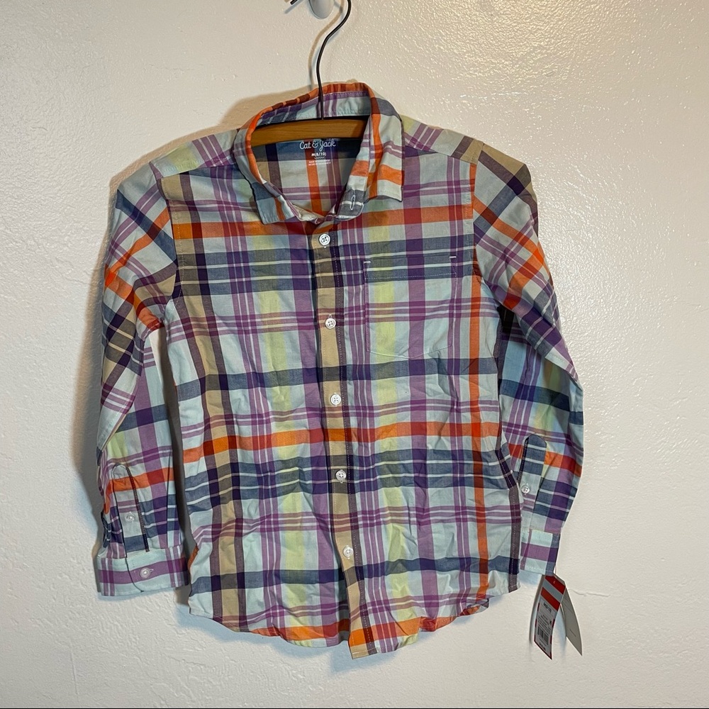 NWT Cat & Jack purple plaid button down dress shirt